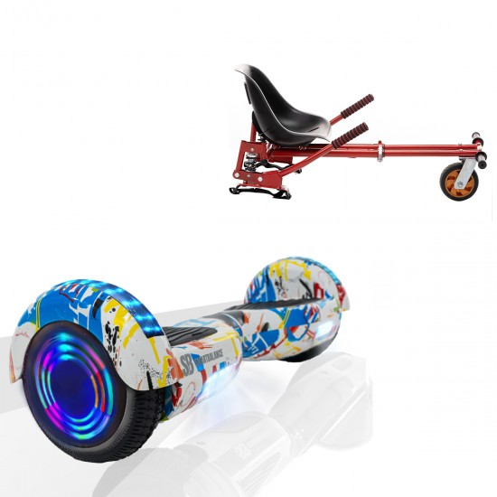 Pachet Hoverboard 6.5 inch cu Scaun cu Suspensii, Regular Splash Junior, Autonomie Standard si Hoverkart Rosu cu Suspensii Duble, Smart Balance