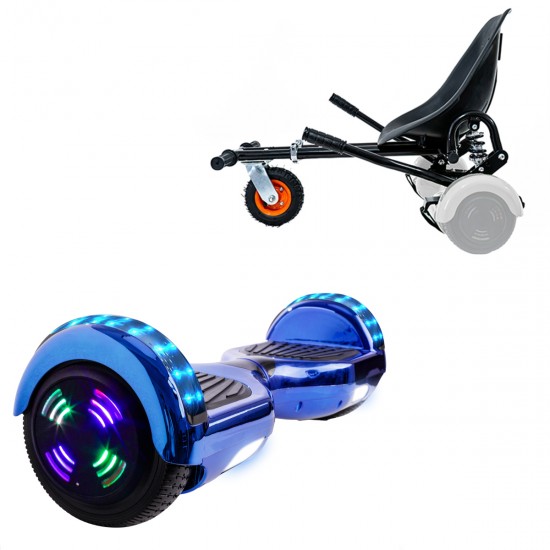 Pachet Hoverboard 6.5 inch cu Scaun cu Suspensii, Regular ElectroBlue Junior, Autonomie Standard si Hoverkart Negru cu Suspensii Duble, Smart Balance