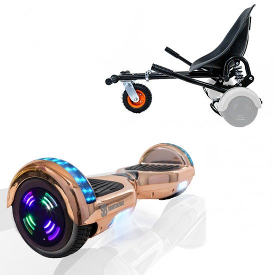 Pachet Hoverboard 6.5 inch cu Scaun cu Suspensii, Regular Iron Junior, Autonomie Standard si Hoverkart Negru cu Suspensii Duble, Smart Balance