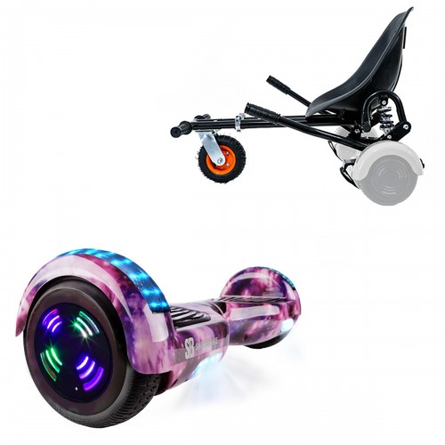 Pachet Hoverboard 6.5 inch cu Scaun cu Suspensii, Regular Galaxy Pink Junior, Autonomie Standard si Hoverkart Negru cu Suspensii Duble, Smart Balance