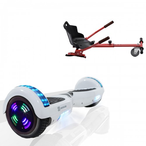 Pachet Hoverboard 6.5 inch cu Scaun Standard, Regular White Pearl Junior, Autonomie Standard si Hoverkart Ergonomic Rosu, Smart Balance