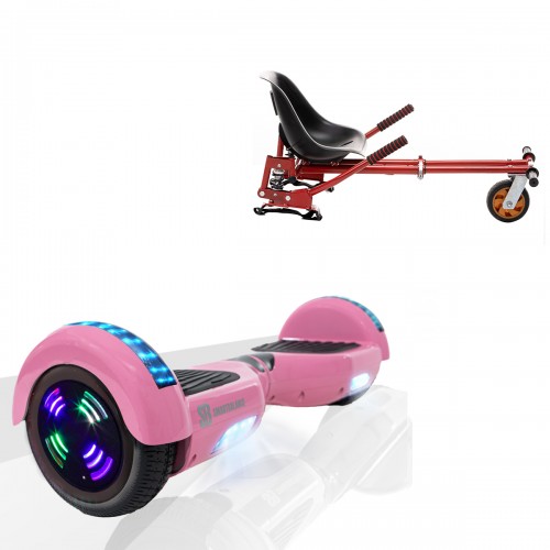 Pachet Hoverboard 6.5 inch cu Scaun cu Suspensii, Regular Pink Junior, Autonomie Standard si Hoverkart Rosu cu Suspensii Duble, Smart Balance