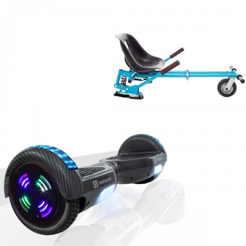 Pachet Hoverboard 6.5 inch cu Scaun cu Suspensii, Regular Carbon Junior, Autonomie Standard si Hoverkart Albastru cu Suspensii Duble, Smart Balance