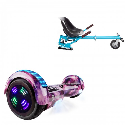 Pachet Hoverboard 6.5 inch cu Scaun cu Suspensii, Regular Galaxy Pink Junior, Autonomie Standard si Hoverkart Albastru cu Suspensii Duble, Smart Balance