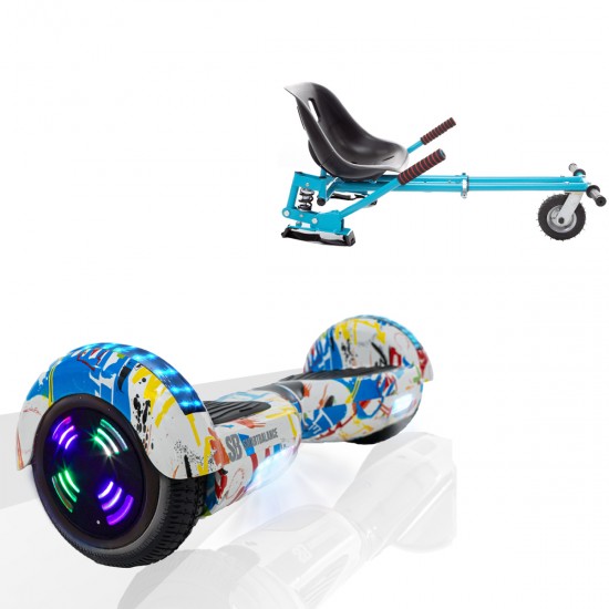 Pachet Hoverboard 6.5 inch cu Scaun cu Suspensii, Regular Splash Junior, Autonomie Standard si Hoverkart Albastru cu Suspensii Duble, Smart Balance