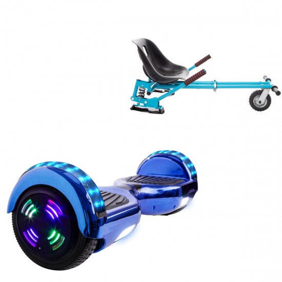 Pachet Hoverboard 6.5 inch cu Scaun cu Suspensii, Regular ElectroBlue Junior, Autonomie Standard si Hoverkart Albastru cu Suspensii Duble, Smart Balance