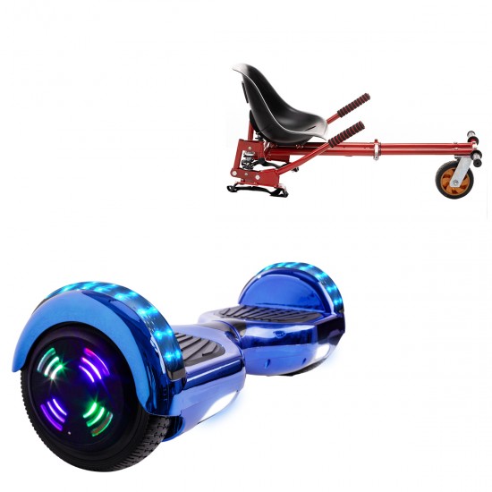 Pachet Hoverboard 6.5 inch cu Scaun cu Suspensii, Regular ElectroBlue Junior, Autonomie Standard si Hoverkart Rosu cu Suspensii Duble, Smart Balance