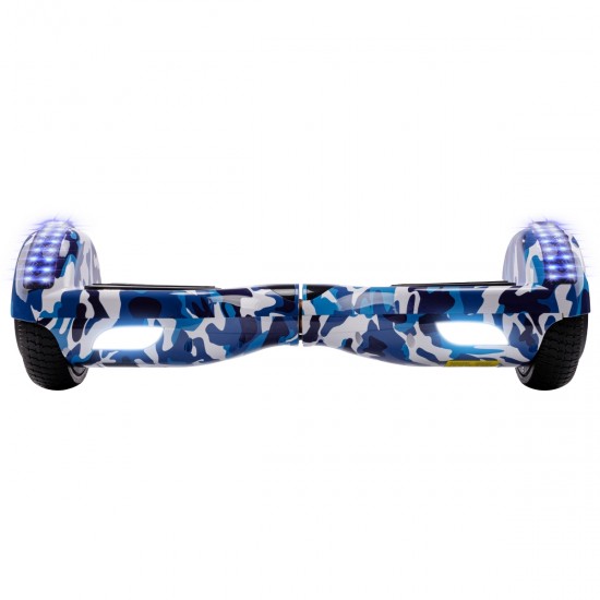 Pachet Hoverboard 6.5 inch cu Scaun Standard, Regular Camouflage Blue Junior, Autonomie Standard si Hoverkart Ergonomic Rosu, Smart Balance 4