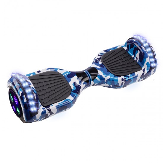 Pachet Hoverboard 6.5 inch cu Scaun Standard, Regular Camouflage Blue Junior, Autonomie Standard si Hoverkart Ergonomic Rosu, Smart Balance 7