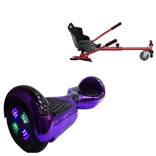 Pachet Hoverboard 6.5 inch cu Scaun Standard, Regular ElectroPurple Junior, Autonomie Standard si Hoverkart Ergonomic Rosu, Smart Balance