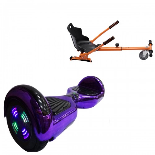 Pachet Hoverboard 6.5 inch cu Scaun Standard, Regular ElectroPurple Junior, Autonomie Standard si Hoverkart Ergonomic Portocaliu, Smart Balance