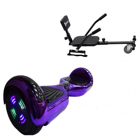 Pachet Hoverboard 6.5 inch cu Scaun Confort, Regular ElectroPurple Junior, Autonomie Standard si Hoverkart cu Burete Negru, Smart Balance