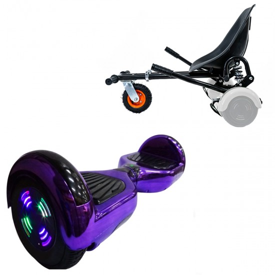 Pachet Hoverboard 6.5 inch cu Scaun cu Suspensii, Regular ElectroPurple Junior, Autonomie Standard si Hoverkart Negru cu Suspensii Duble, Smart Balance