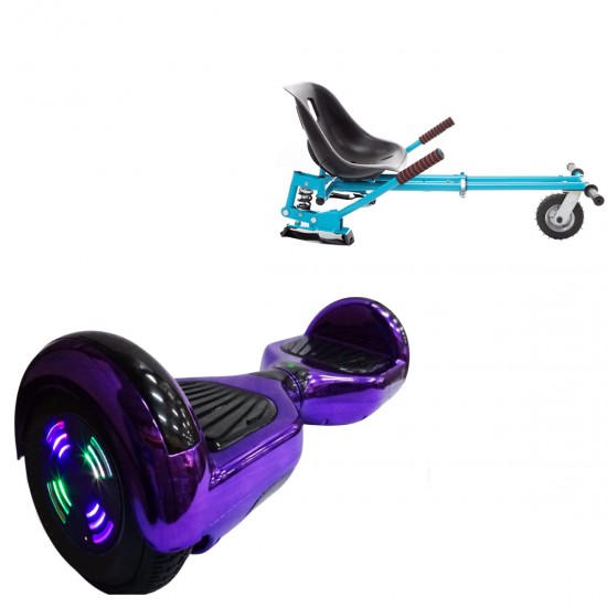 Pachet Hoverboard 6.5 inch cu Scaun cu Suspensii, Regular ElectroPurple Junior, Autonomie Standard si Hoverkart Albastru cu Suspensii Duble, Smart Balance