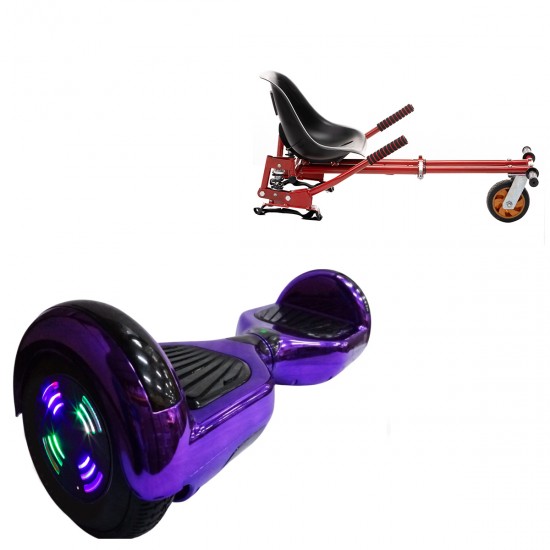 Pachet Hoverboard 6.5 inch cu Scaun cu Suspensii, Regular ElectroPurple Junior, Autonomie Standard si Hoverkart Rosu cu Suspensii Duble, Smart Balance