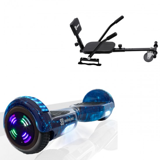 Pachet Hoverboard 6.5 inch cu Scaun Confort, Regular Galaxy Blue Junior, Autonomie Standard si Hoverkart cu Burete Negru, Smart Balance