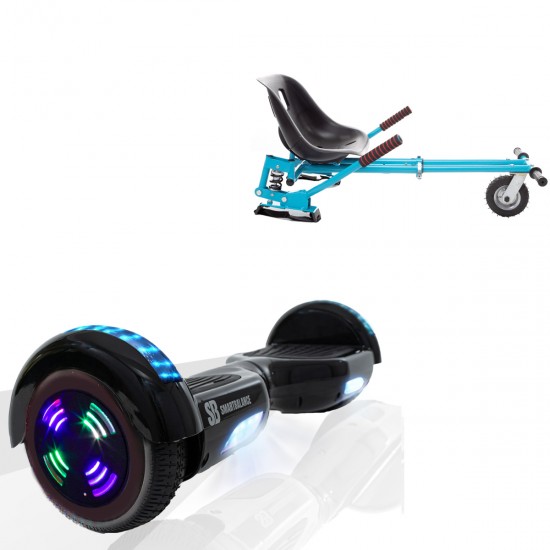 Pachet Hoverboard 6.5 inch cu Scaun cu Suspensii, Regular Black Junior, Autonomie Standard si Hoverkart Albastru cu Suspensii Duble, Smart Balance