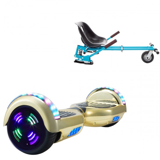 Pachet Hoverboard 6.5 inch cu Scaun cu Suspensii, Regular ElectroGold Junior, Autonomie Standard si Hoverkart Albastru cu Suspensii Duble, Smart Balance