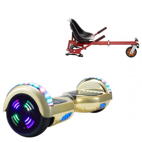 Pachet Hoverboard 6.5 inch cu Scaun cu Suspensii, Regular ElectroGold Junior, Autonomie Standard si Hoverkart Rosu cu Suspensii Duble, Smart Balance