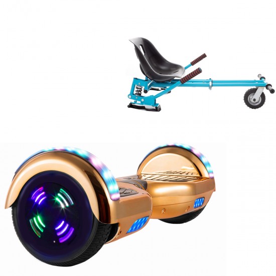 Pachet Hoverboard 6.5 inch cu Scaun cu Suspensii, Regular ElectroIron Junior, Autonomie Standard si Hoverkart Albastru cu Suspensii Duble, Smart Balance