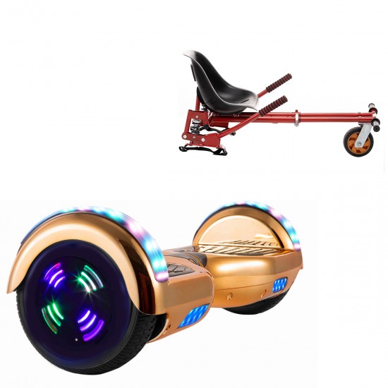 Pachet Hoverboard 6.5 inch cu Scaun cu Suspensii, Regular ElectroIron Junior, Autonomie Standard si Hoverkart Rosu cu Suspensii Duble, Smart Balance